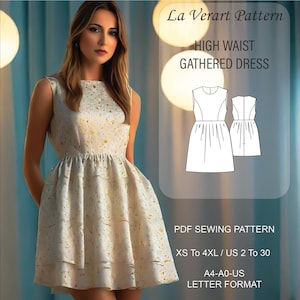 Babydoll  Mini Dress Sewing Pattern, Gathered Mini Summer Dress Pattern, High Waist Sewing Pattern, A0 A4 Letter Format - Size: US 2 to 30
