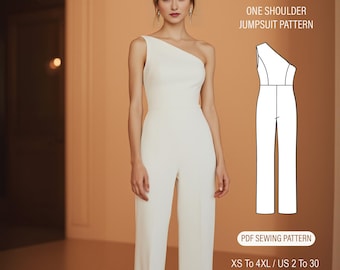 One Shoulder Bridal Jumpsuit Sewing Pattern: Elegant Wedding Pantsuit (PDF Pattern)