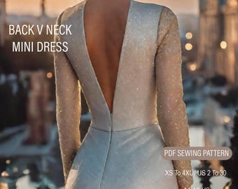 Backless Midi Dress Sewing Pattern: Long Sleeve Evening Gown (PDF)