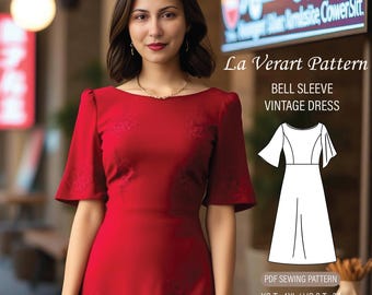 Modello per abito vintage con maniche a campana: stile Audrey Hepburn (modello PDF)
