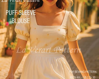 Puff Sleeve Sewing Pattern Blouse, Milkmaid Top Pattern, Cottagecore Pattern, Milkmaid Blouse, Sewing Pattern Top, Women Top, Size: XS - 4XL