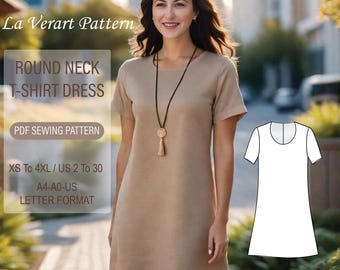 Patrón de costura para minivestido de lino: escote recto, talla 2-30 (patrón PDF)
