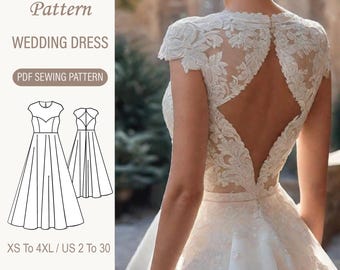 Lace Wedding Dress Sewing Pattern: Sheer Illusion Backless Design (PDF Pattern)