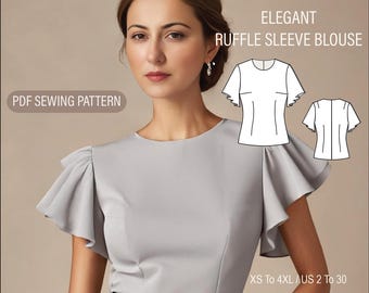 Ruffle Sleeve Blouse Sewing Pattern: Elegant Victorian Style (US 2-30) (PDF Pattern)