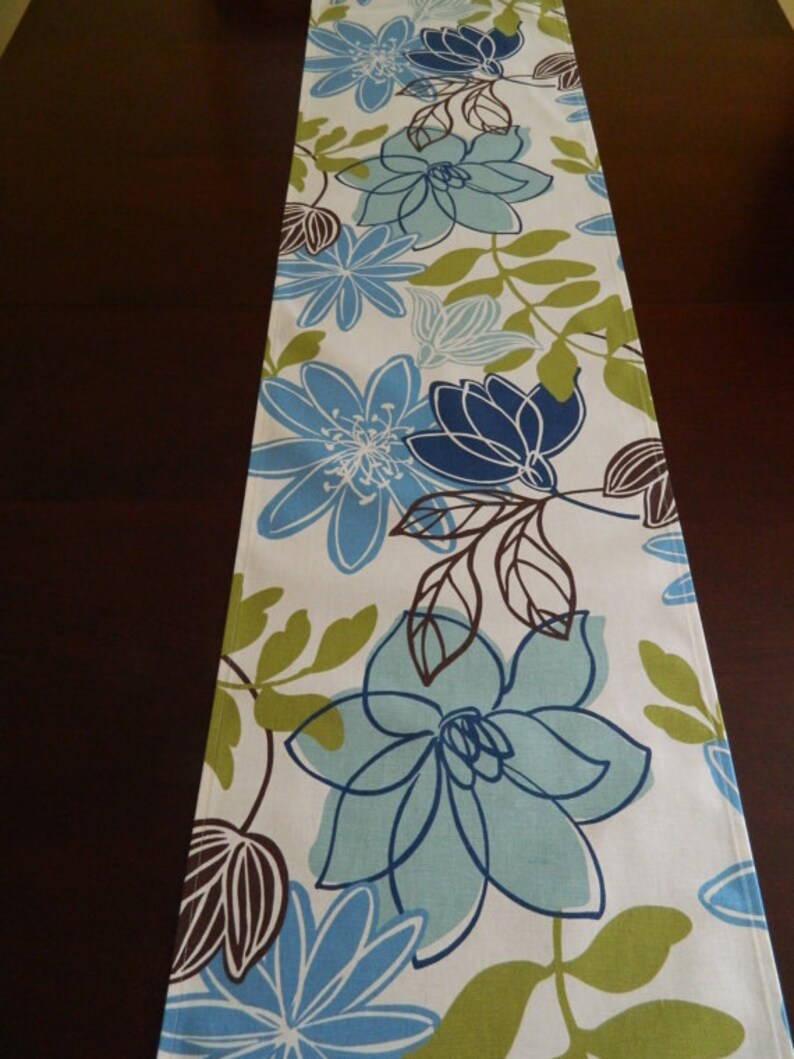 Brown and Chartreuse Runner Contemporary Table. Year /'Round Runner Blue Spring /& Summer Table Runner Blue Floral on Ivory Table Runner
