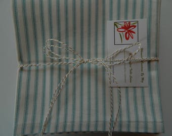 Aqua Ticking Kitchen Towel. Aqua and White Stripe Tea Towel. Cotton Dish Towel. Great Mother 's Day, Hostess or Housewarming Gift.