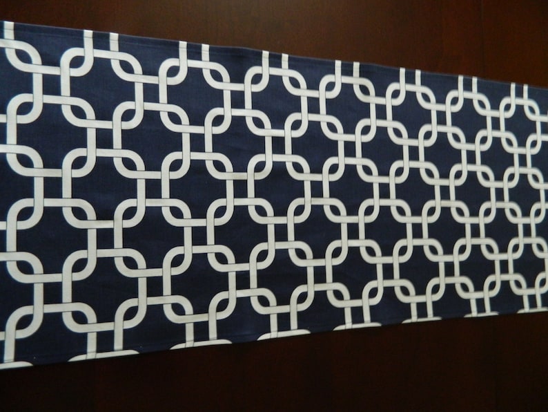 Modern Table Runner Every Day Runner 84 Table Runner Navy and White Chain Link Table Runner Year /'Rond Runner Bridal Shower Runner.