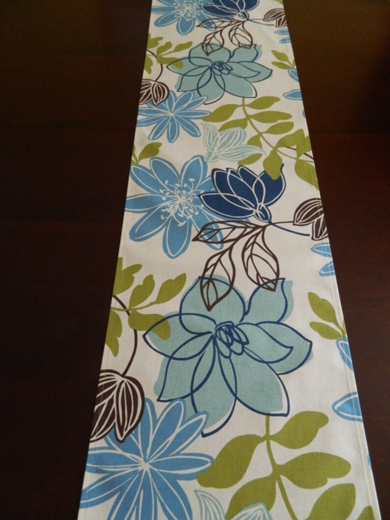 Brown and Chartreuse Runner Contemporary Table. Year /'Round Runner Blue Spring /& Summer Table Runner Blue Floral on Ivory Table Runner