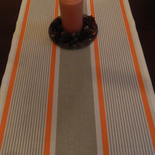 Orange, Taupe & Cream Stripe Table Runner. 62" Runner. Grain Sack Runner. Farmhouse Runner. WideTable Runner. Autumn Runner.