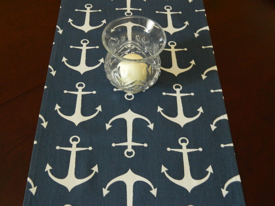 Navy Blue & White Anchors Table Runner. 108 Table Etsy