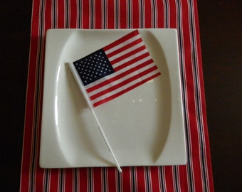 Patriotic Table Runner. Striped Runner On Red. Red, White & Blue Runner. Last One! 4th of July Runner. USA Military Americana Runner.