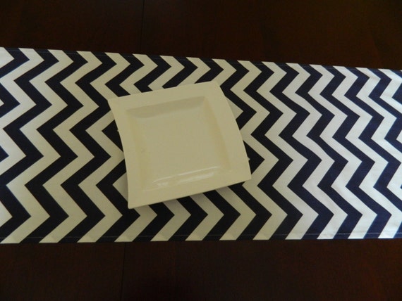 Navy Blue And White Chevron Long Table Runner 14 X 72 Zig Zag Print Year Round Table Runner 4th Of July Runner