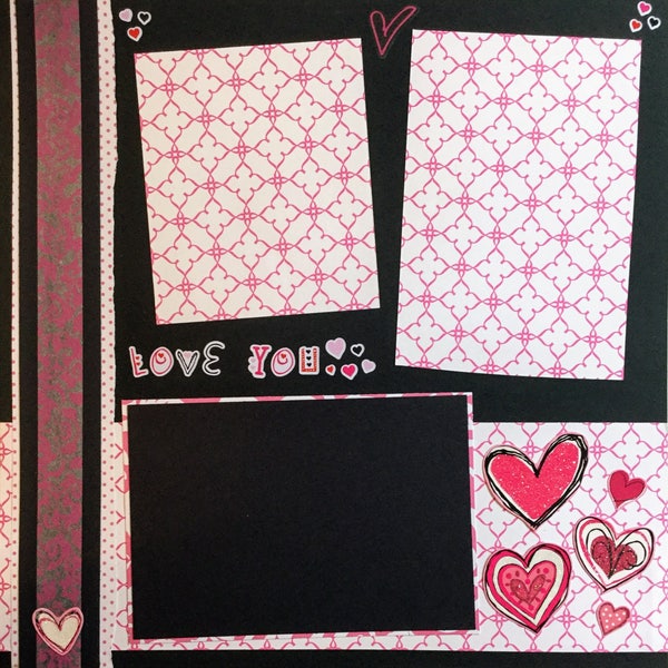 LOVE YOU 12 x 12 Premade Scrapbook Layout - Valentine's Day Scrapbook Page - Love You Free Shipping