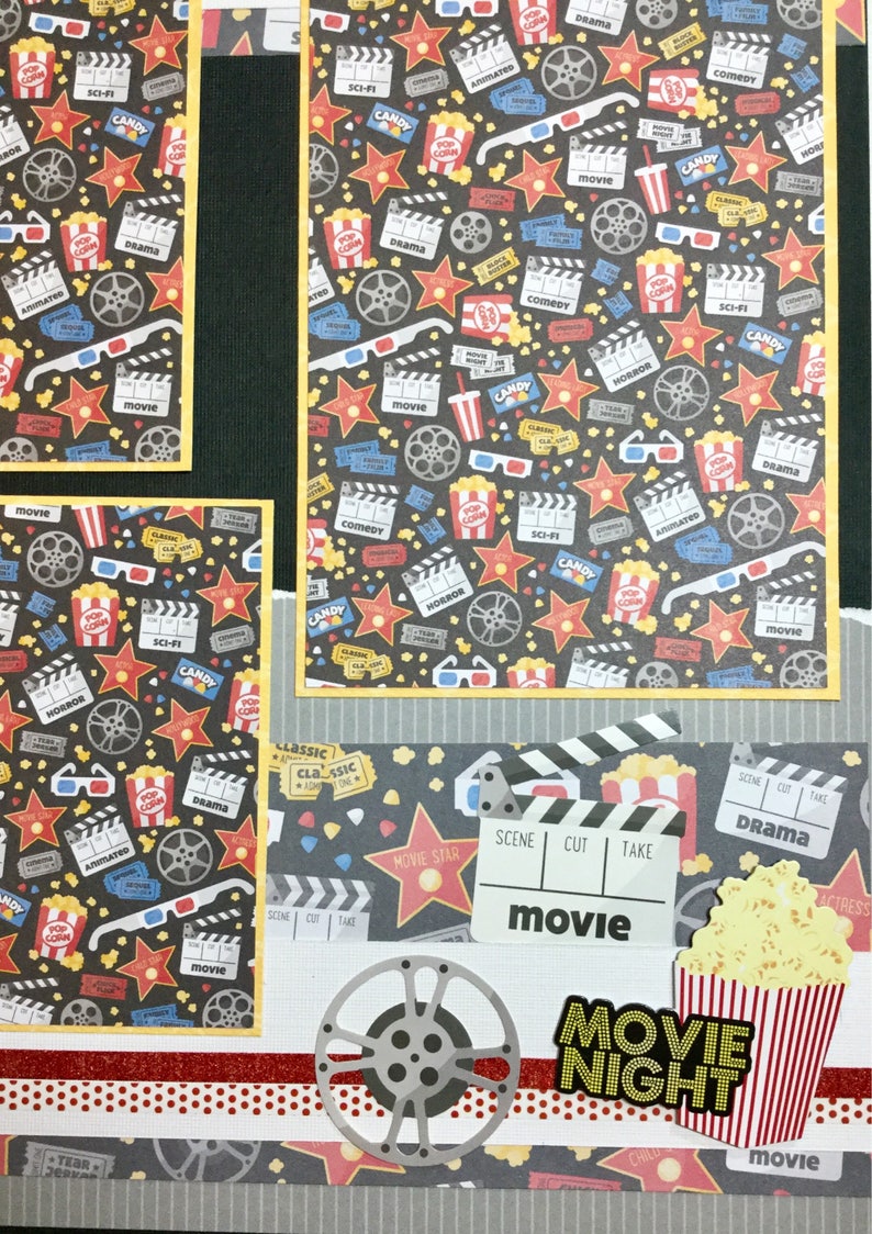 At the Movies 12 X 12 Scrpbook Premade Layout Scrapbook Page Etsy