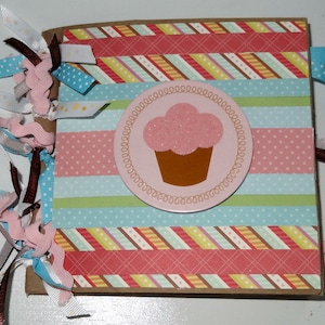 CUPCAKE Premade 6x6 Paperbag Scrapbook Album Birthday Baby Girl Free Shipping image 1