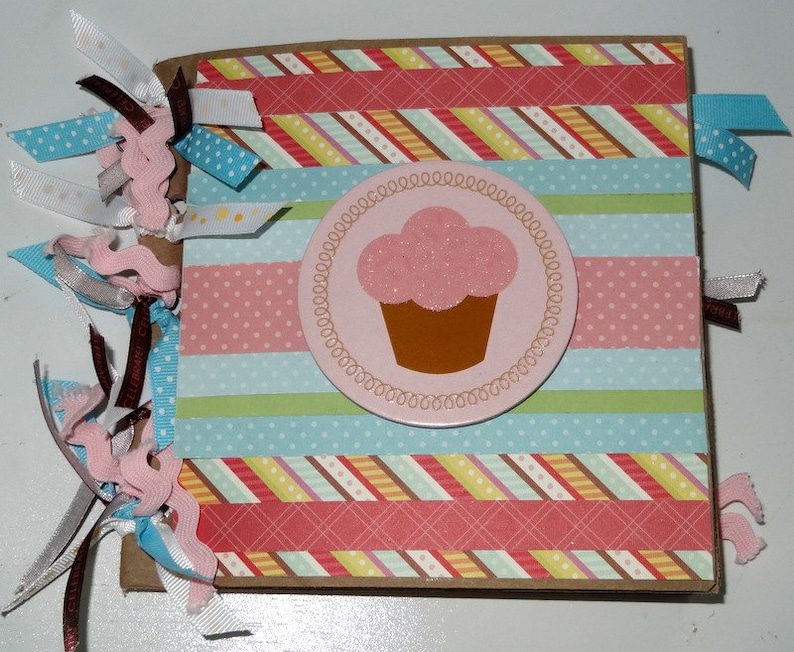 CUPCAKE Premade 6x6 Paperbag Scrapbook Album Birthday Baby Girl Free Shipping image 1