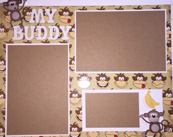 MY BUDDY 12 x 12 premade scrapbook layout - Boy Baby Boy Monkey Free Shipping