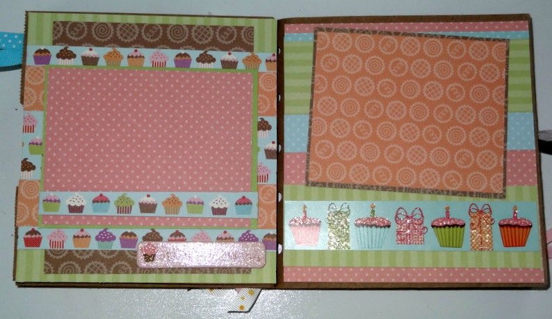 CUPCAKE Premade 6x6 Paperbag Scrapbook Album Birthday Baby Girl Free Shipping image 2