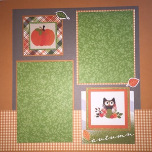AUTUMN 12 x 12 premade scrapbook layout - Autumn Fall Leaves Owl Free Shipping