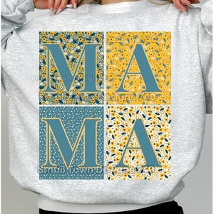 Sudadera con letras mayúsculas para mamá, abuela, yaya y más. En colores primaverales.