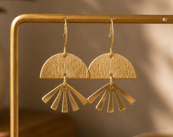Geometric Brass Dangle Earrings, Minimalist Style