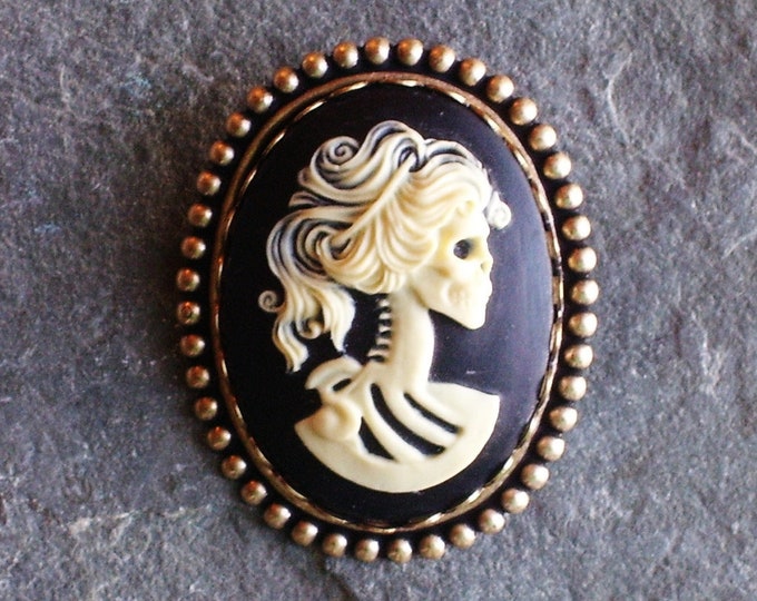 Skeleton Cameo Brooch Black Skull Brooch Day of the Dead - Etsy