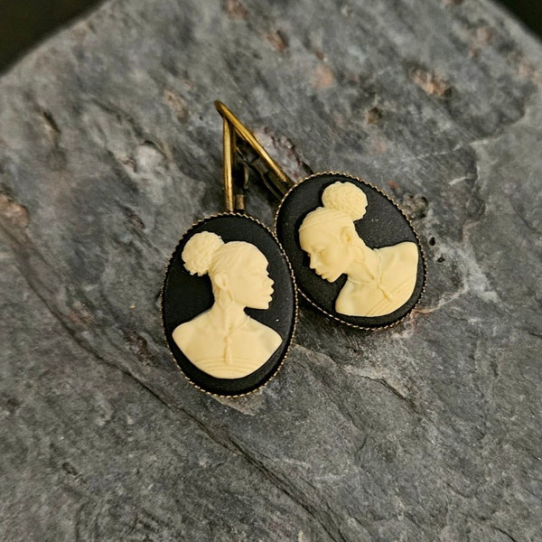 African cameo earrings, black cameo earrings, African American earrings, Kwanzaa gift, cameo jewelry, unique holiday gift ideas