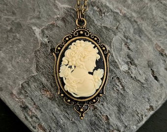 Small cameo necklace, black cameo necklace, cameo jewelry, classic cameo necklace, holiday gift ideas, gift ideas for mom