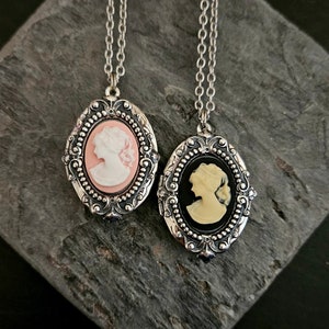 Small cameo locket, black cameo locket, pink cameo locket, silver cameo locket, cameo jewelry, holiday gift ideas, mothers day gift