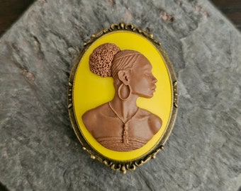 African cameo brooch, black cameo brooch, African American brooch, antique brass brooch, gift ideas for mom, unique Christmas gift