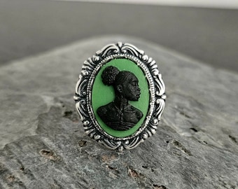 African cameo ring, silver cameo ring, black cameo ring, cameo jewelry, holiday gift ideas, gift ideas for mom, Kwanzaa gift