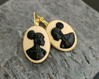 African cameo earrings, black cameo earrings, African American earrings, Kwanzaa gift, cameo jewelry, unique holiday gift ideas