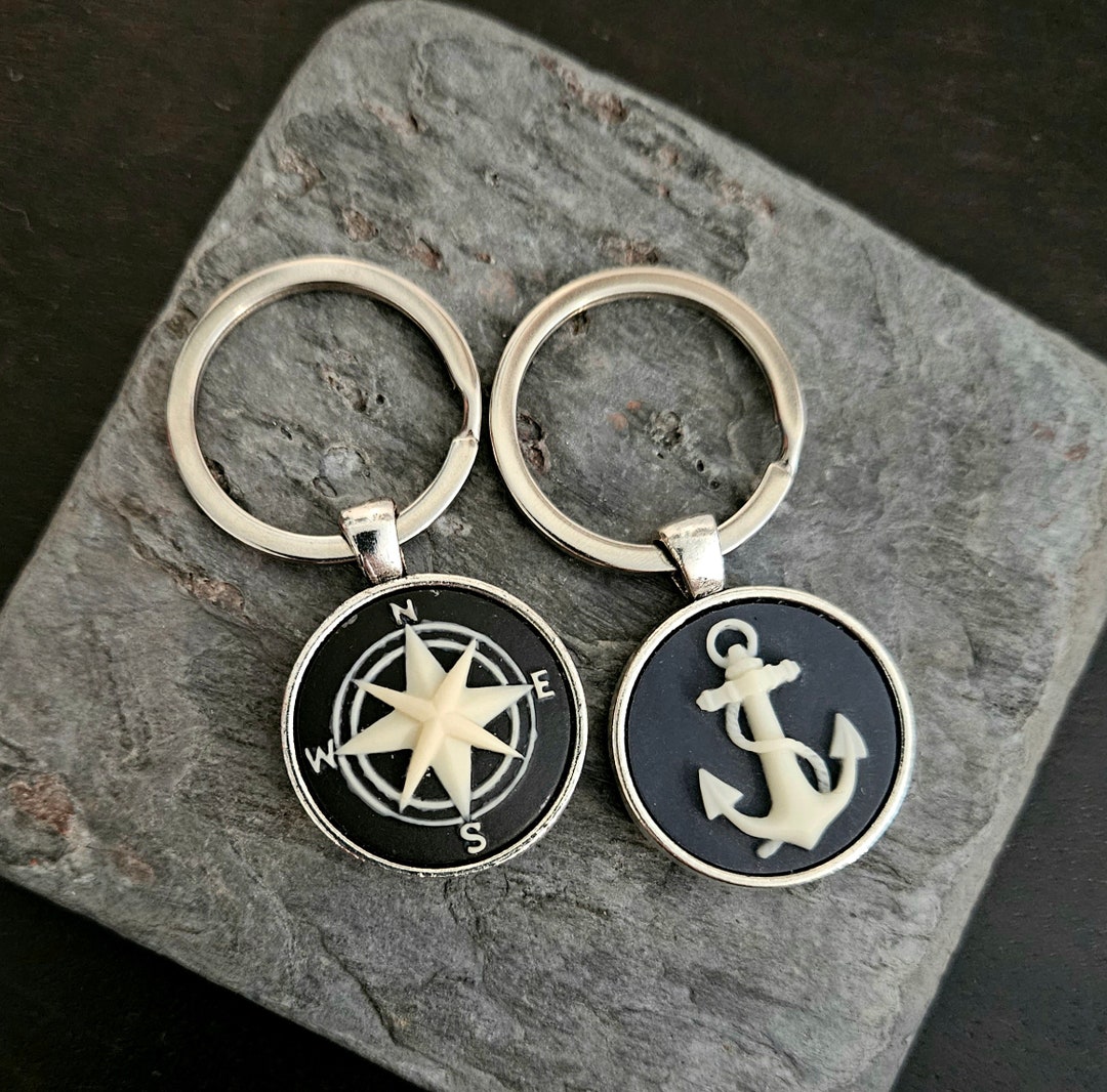 Notical Key Chain Cameo Key Chain Antique Silver, Stocking Stuffers, Anchor Key Chain ...