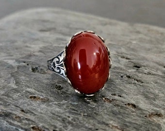 Carnelian ring, silver stone ring, red gemstone ring, carnelian jewelry, holiday gift ideas, gift for mom, kwanzaa gift