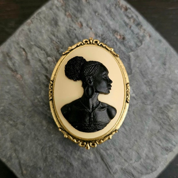 African cameo brooch, black cameo brooch, African American brooch, Kwanzaa gift idea, gift ideas for mom, unique Christmas gift