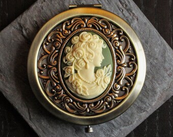 Irish cameo brass mirror, cameo compact mirror, maid of honor gift, bridesmaid gift, gift ideas for mom, mothers day gift