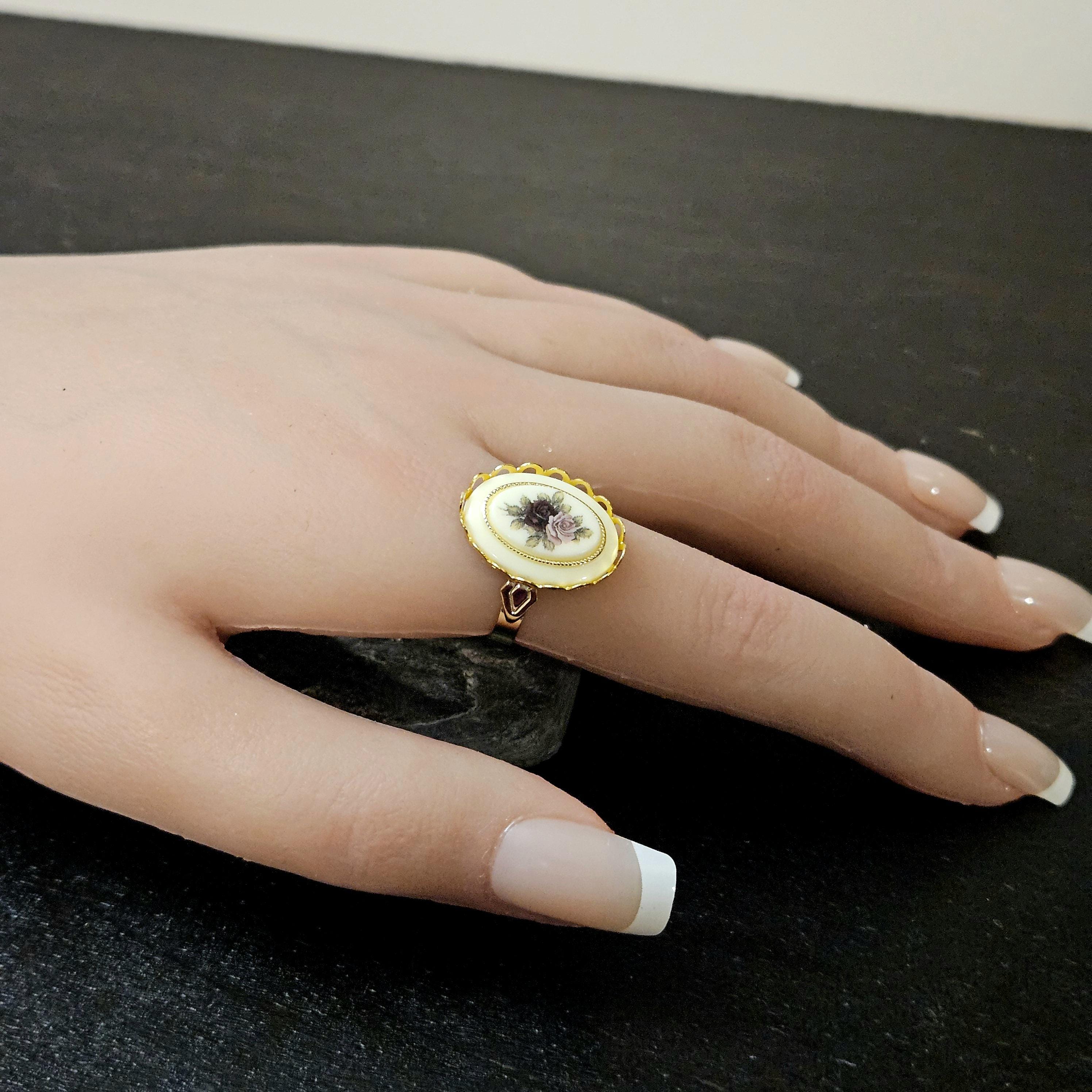 Cameo Ring, Flower Cameo Ring, Antique Brass Ring, Jane Austen
