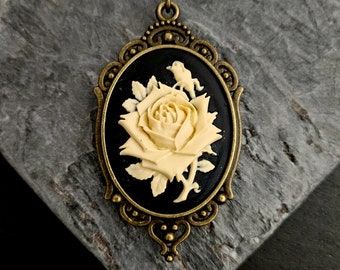 Rose cameo necklace, flower cameo necklace, renaissance necklace, long necklace, cameo jewelry, unique gift for her, holiday gift ideas