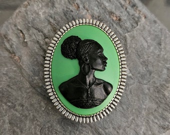 African cameo brooch, black cameo brooch, African American brooch, Kwanzaa gift, silver brooch, gift ideas for mom, unique Christmas gift