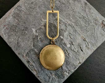 Geometric locket, antique brass locket necklace, bronze locket, round locket, locket jewelry, unique gift ideas, mothers day gift