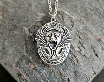 Silver Gargoyle Locket: Gothic Bat Jewelry