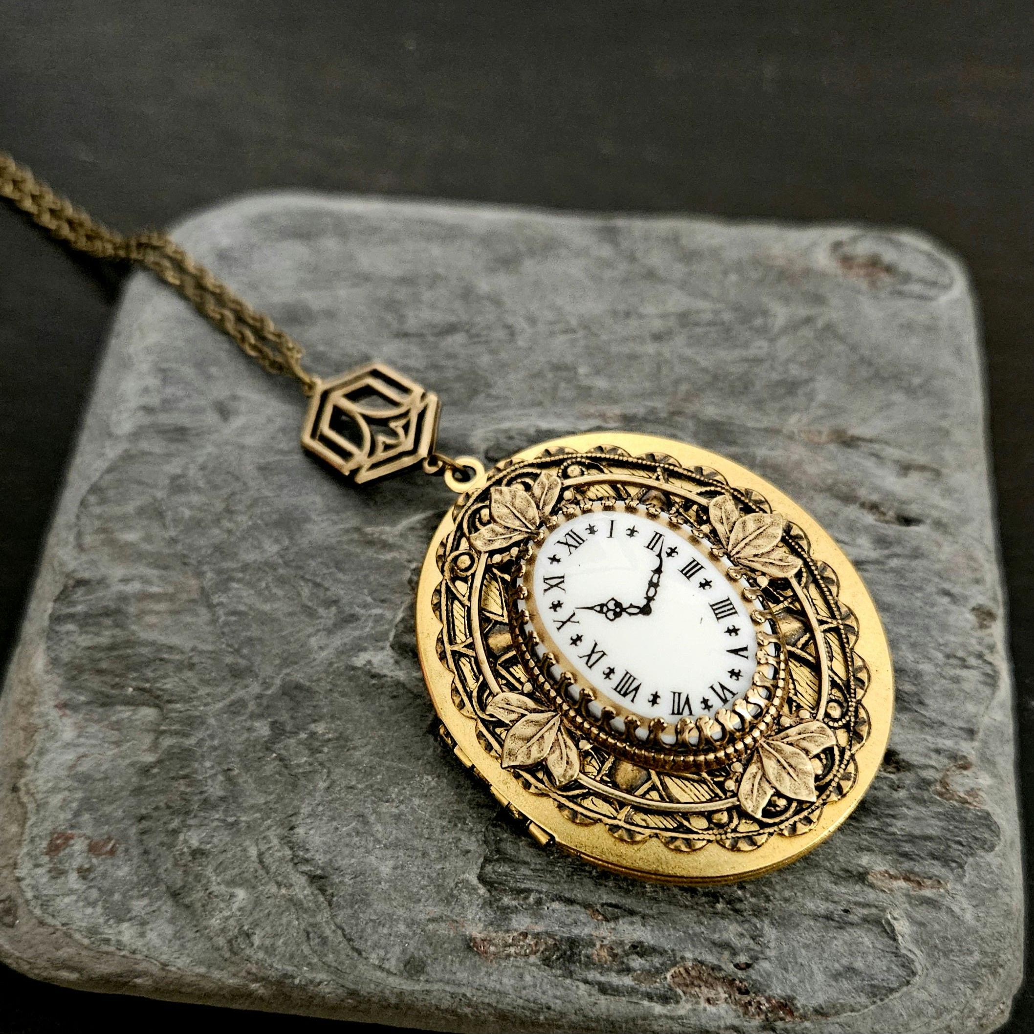 Buy Art Deco Clock Locket, Oval Cameo Locket, Large Locket Necklace ...