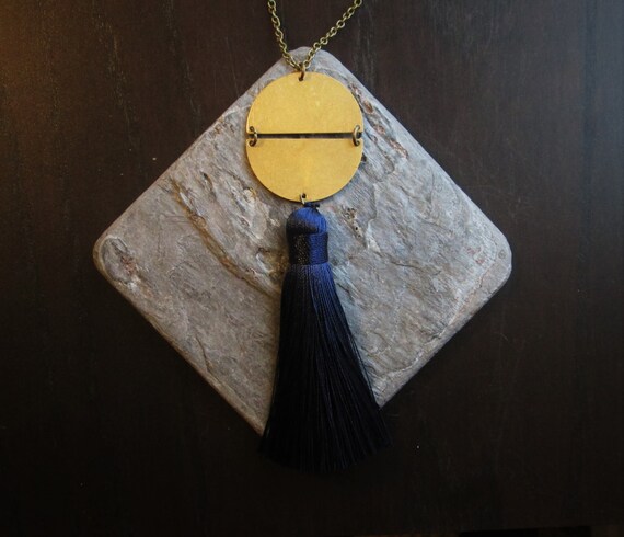 Navy Blue Tassel Necklace Long Necklace 