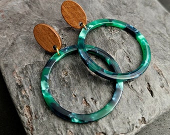 Tropical hoop earrings, Hawaiian earrings, green hoop earrings, tropical jewelry, everyday earrings, unique holiday gift idea, gifts for her