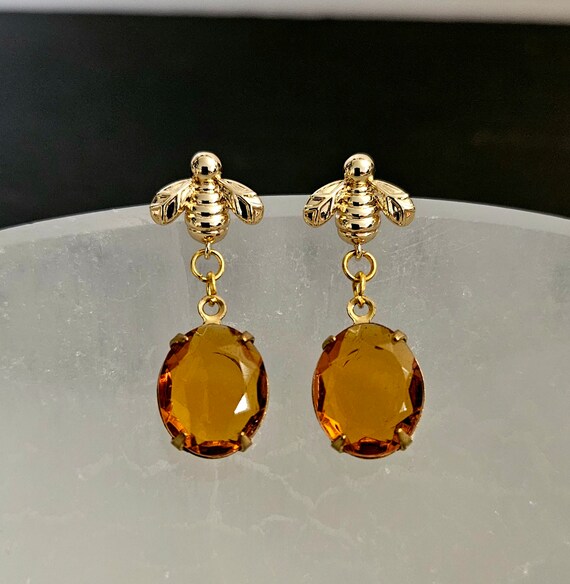Gold Plated Silver Amber Queen Bee Earrings Gold Plated Silver Amber Queen Bee Earrings