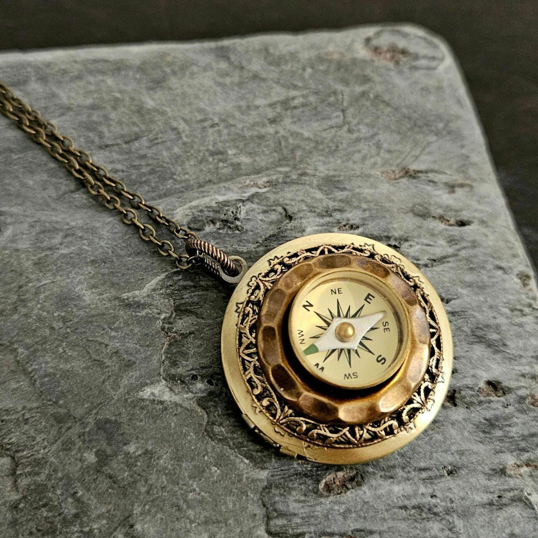 Working Compass Locket, Round Brass Locket, Nautical Locket, Gifts for ...