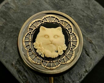 Cat Cameo Pill Box, Antique Brass Finish, Animal Lover Gift