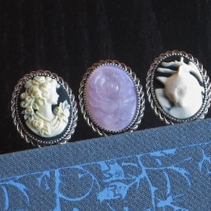 Silver Cameo Bookmark: Rose, Cat, or Woman Profile