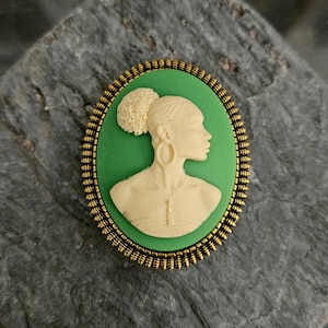 African Woman Cameo Brooch, Antiqued Gold, Kwanzaa Gift