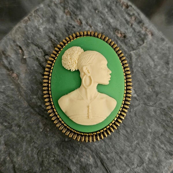 African Woman Cameo Brooch, Antiqued Gold, Kwanzaa Gift